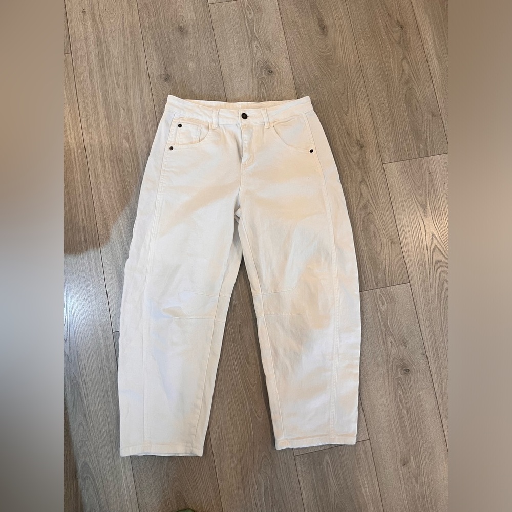 High-Rise White Barrel Jeans